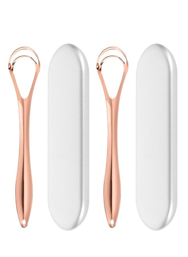 ZIBUYU® Rose Gold Tongue Cleaner for Adults - 2 Pack Stainless Steel Tongue Scraper with Metal Box, Double Layer Design for Effective Bad Breath Removal, 100% BPA-Free - Image 1